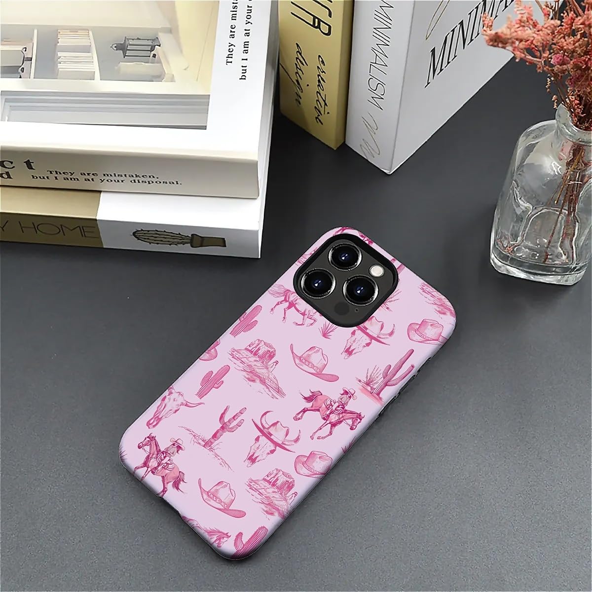 Smamz For Iphone 16 Pro Max Case, T2 Pink Desert Cowboy Horse Shockproof Rugged Cover Dual Layer Soft Tpu Hard Pc Bumper Case De